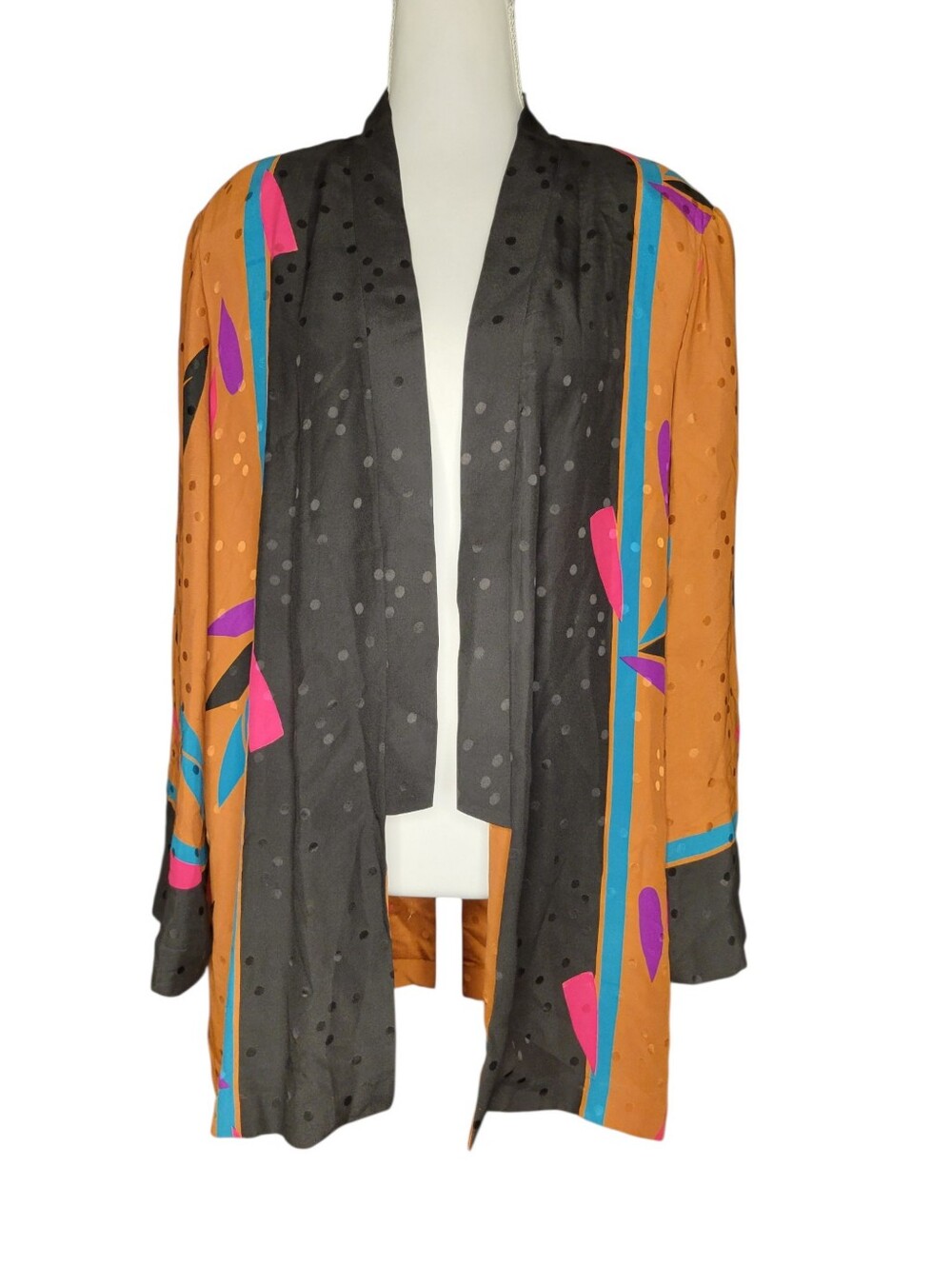 Vintage Hanae Mori 100% Silk Gold Black Statement Jacket - Picture 2 of 8